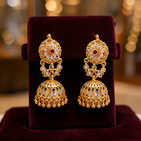 Gold_Stainless_Steel_Stone_Embellished_Jhumka_Earrings_For_Women