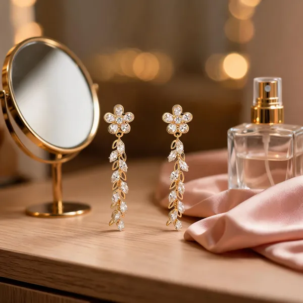 Gold_Stainless_Steel_Floral_Drop_Earrings_For_Women