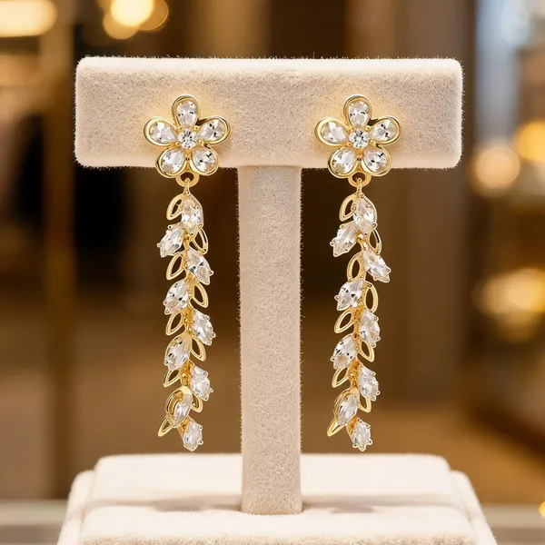 Gold_Stainless_Steel_Floral_Drop_Earrings_For_Women