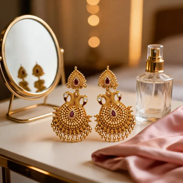 Gold_Stainless_Steel_Peacock_Drop_Earrings_For_Women