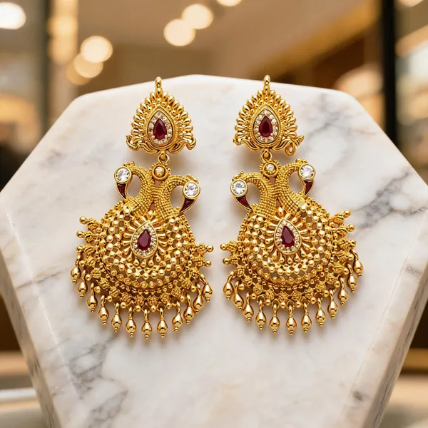 Gold_Stainless_Steel_Peacock_Drop_Earrings_For_Women