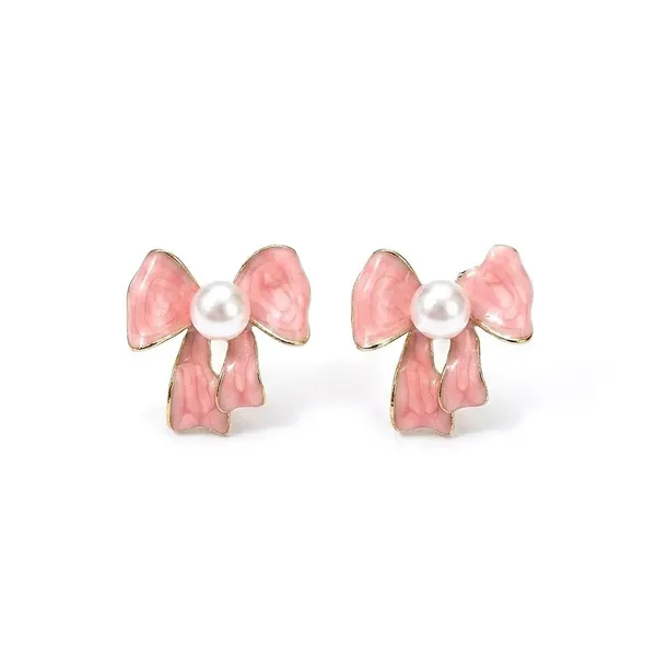 Pink_Stainless_Steel_Bow_Pearl_Stud_Earrings_For_Women