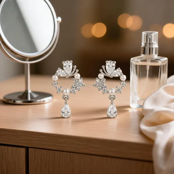 Silver_Stainless_Steel_Crystal_Pearl_Drop_Earrings_For_Women