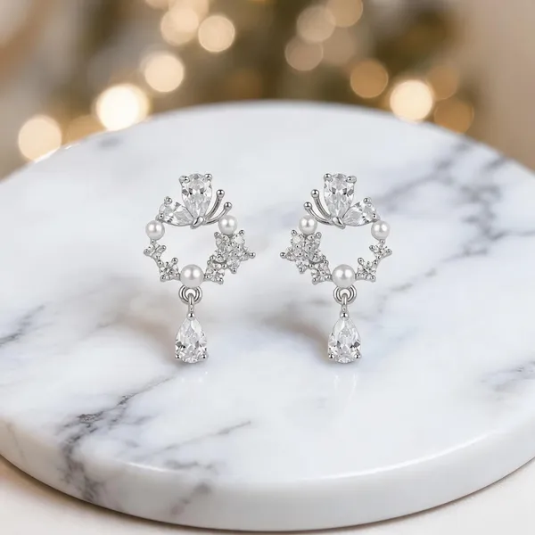 Silver_Stainless_Steel_Crystal_Pearl_Drop_Earrings_For_Women