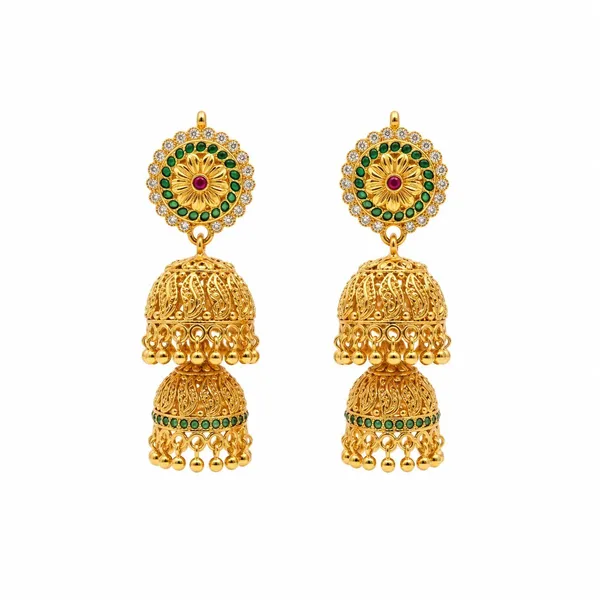 Gold_&_Green_Stainless_Steel_Jhumka_Earrings_For_Women