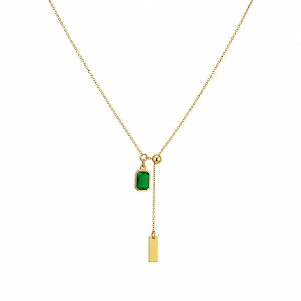 Gold_&_Green_Stainless_Steel_Layered_Pendant_Necklace_For_Women