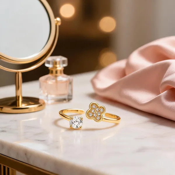 Gold_Stainless_Steel_Clover_Solitaire_Open_Ring_For_Women