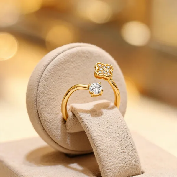 Gold_Stainless_Steel_Clover_Solitaire_Open_Ring_For_Women