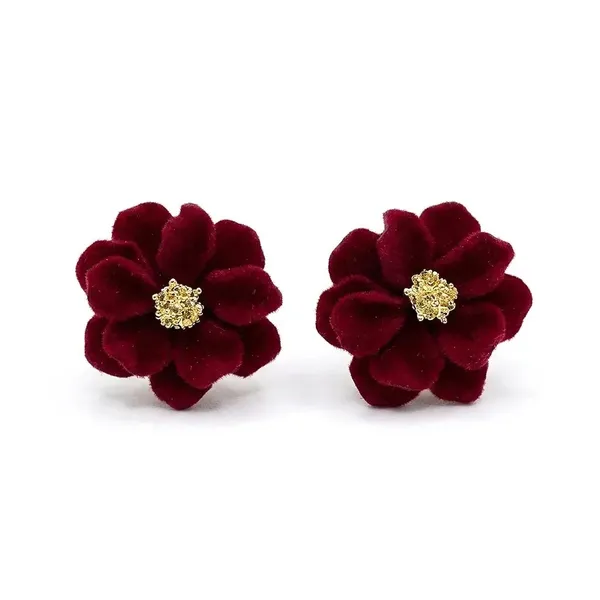 Burgundy_Stainless_Steel_Floral_Stud_Earrings_For_Women