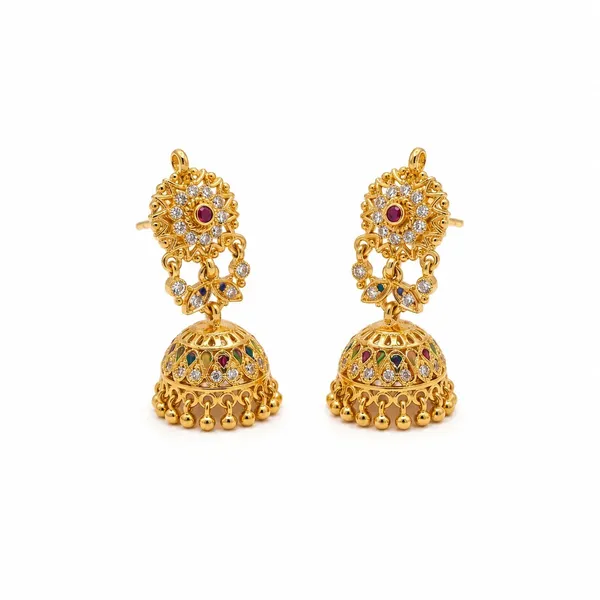 Gold_Stainless_Steel_Stone_Embellished_Jhumka_Earrings_For_Women