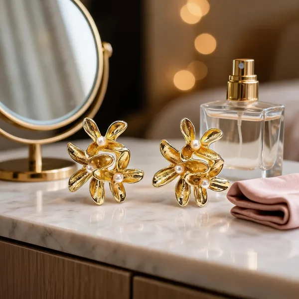 Gold_Stainless_Steel_Floral_Pearl_Earrings_For_Women