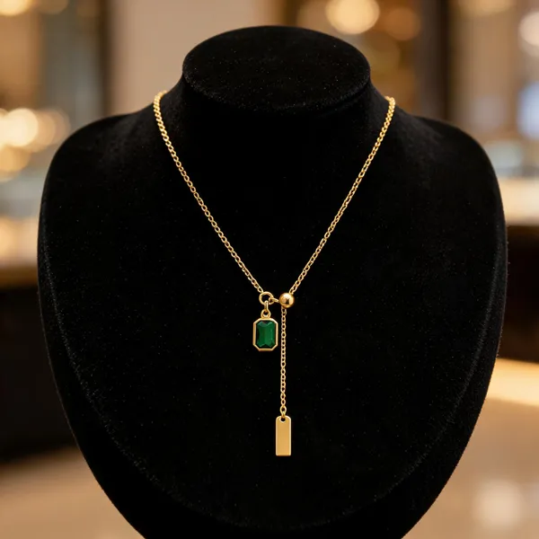 Gold_&_Green_Stainless_Steel_Layered_Pendant_Necklace_For_Women