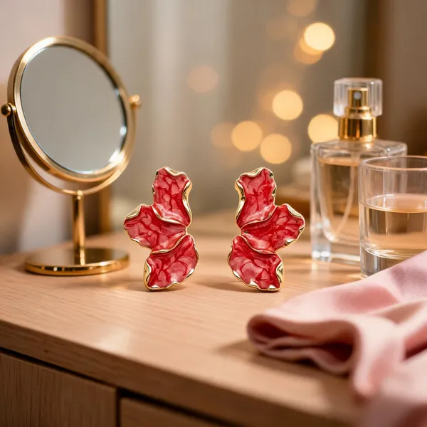 Red_Stainless_Steel_Floral_Statement_Earrings_For_Women