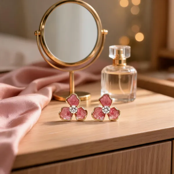 Pink_Stainless_Steel_Floral_Stud_Earrings_For_Women