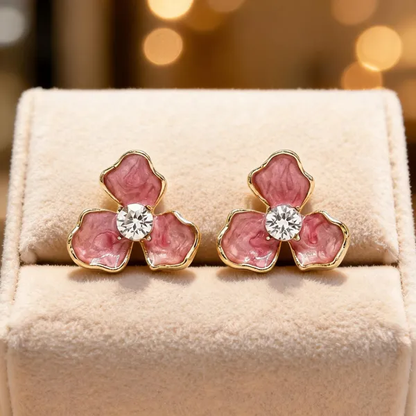 Pink_Stainless_Steel_Floral_Stud_Earrings_For_Women