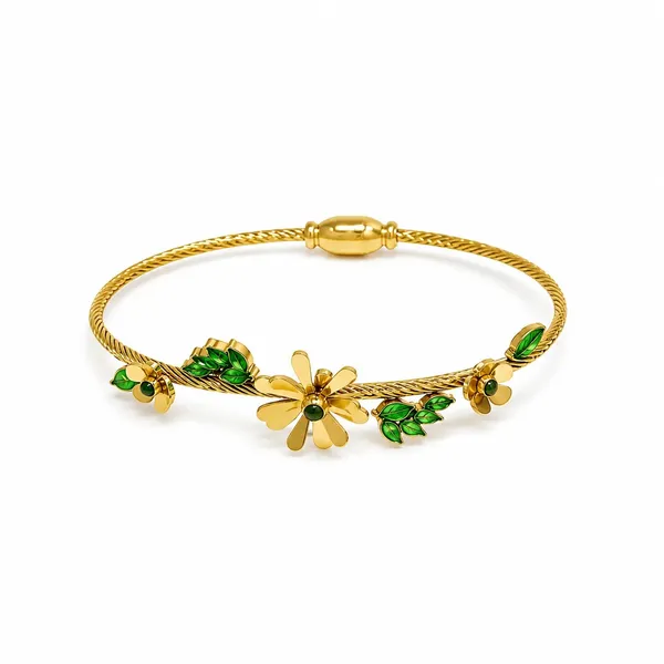 Gold_Stainless_Steel_Floral_Leaf_Bracelet_For_Women