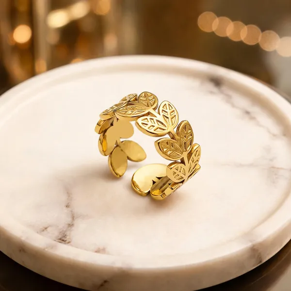 Gold_Stainless_Steel_Leaf_Design_Cuff_Bracelet_For_Women