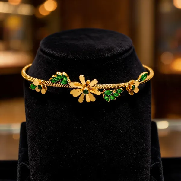 Gold_Stainless_Steel_Floral_Leaf_Bracelet_For_Women