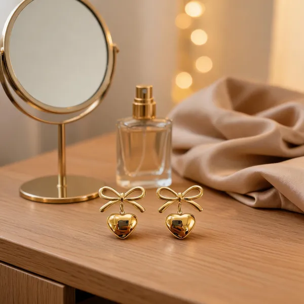 Gold_Stainless_Steel_Bow_Heart_Drop_Earrings_For_Women