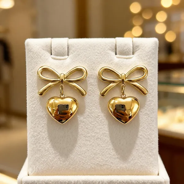 Gold_Stainless_Steel_Bow_Heart_Drop_Earrings_For_Women