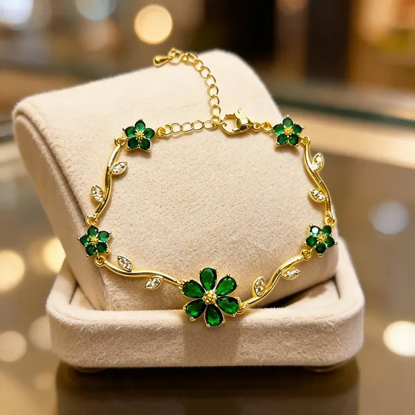 Green_Gold_Stainless_Steel_Floral_Bracelet_For_Women