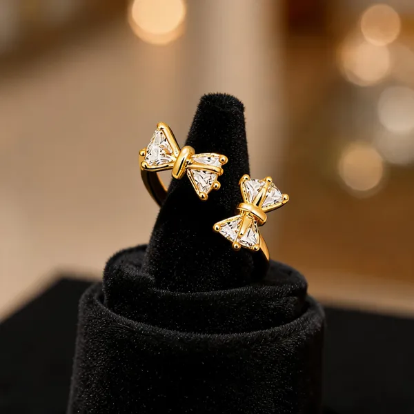 Gold_Stainless_Steel_Bow_Crystal_Open_Ring_For_Women