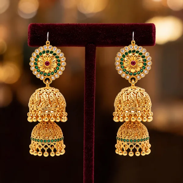 Gold_&_Green_Stainless_Steel_Jhumka_Earrings_For_Women
