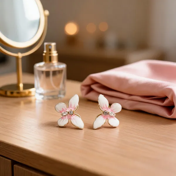 Pink_Stainless_Steel_Floral_Stud_Earrings_For_Women