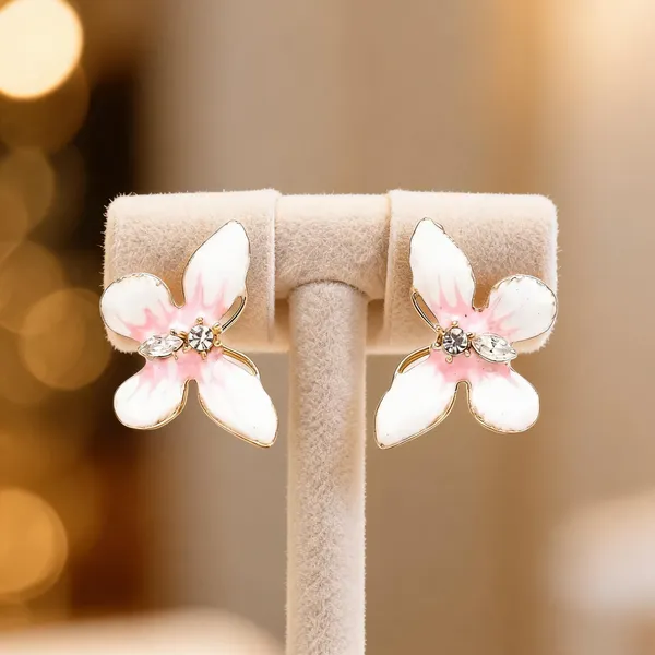 Pink_Stainless_Steel_Floral_Stud_Earrings_For_Women