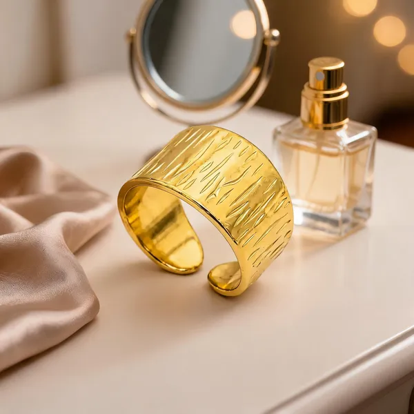 Gold_Stainless_Steel_Textured_Open_Ring_For_Women