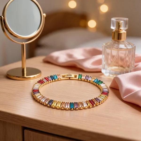 Multicolor_Stainless_Steel_Baguette_Stone_Tennis_Bracelet_For_Women