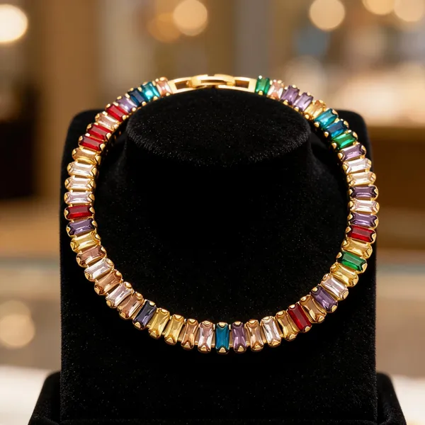 Multicolor_Stainless_Steel_Baguette_Stone_Tennis_Bracelet_For_Women