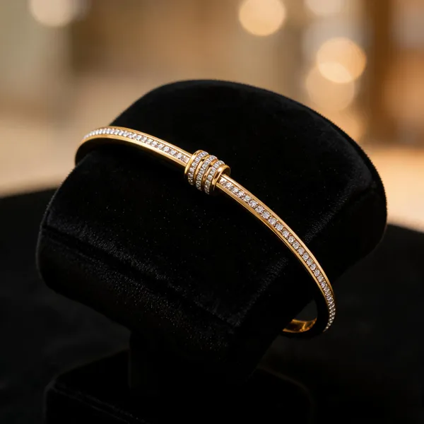 Gold_Stainless_Steel_Crystal_Embellished_Bangle_For_Women