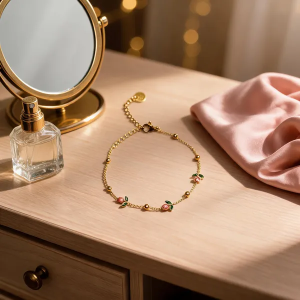 Gold_Stainless_Steel_Floral_Chain_Bracelet_For_Women