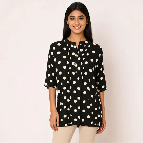 Black_Rayon_Longline_Polka_Dot_Tunic_Top_For_Women