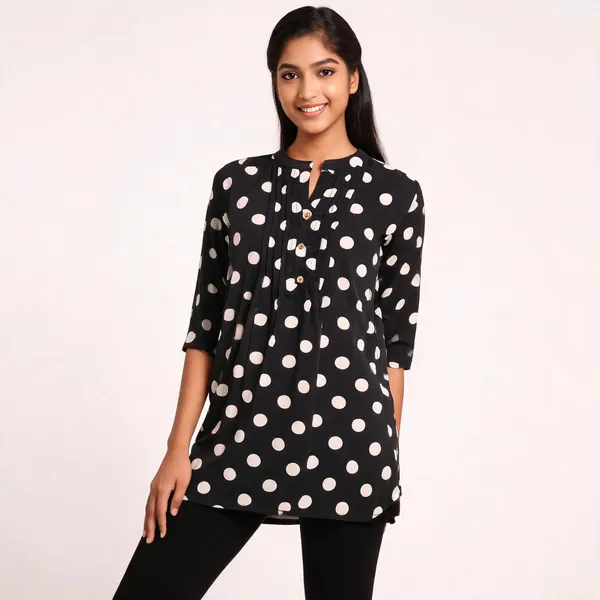 Black_Rayon_Longline_Polka_Dot_Tunic_Top_For_Women