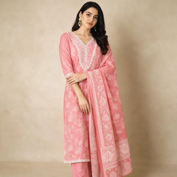 Pink_Dupatta_Set_With_Floral_And_Gemotric_Print