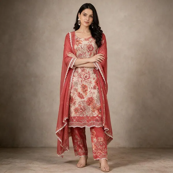 Dark_Peach_Dupatta_Set_With_Sequins_And_Floral_Print