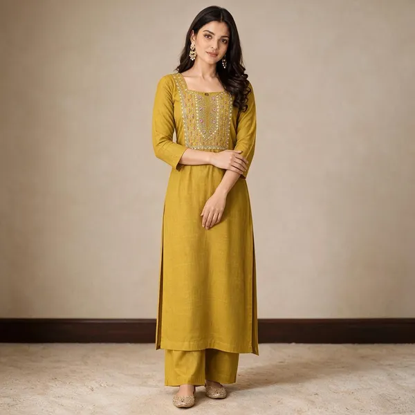 Mustard_Yellow_Straight_Kurti_With_Embroidery_Work