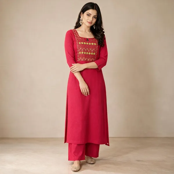 Rani_Pink_Straight_Kurti_With_Embroidery_Work