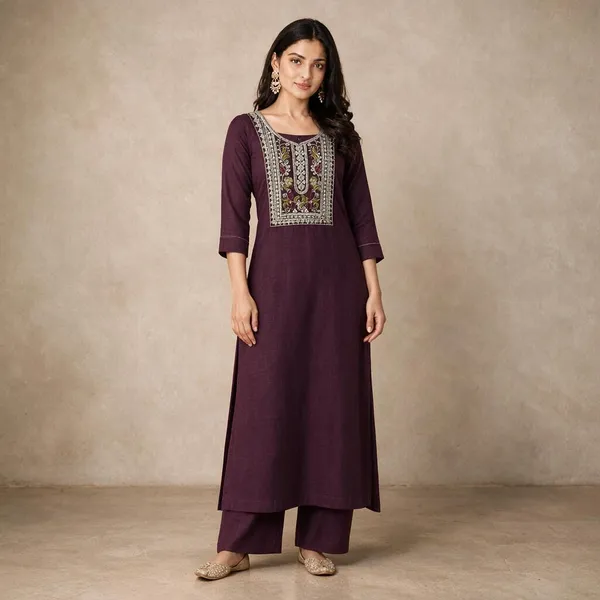 Grape_Color_Straight_Kurti_With_Embroidery_Work