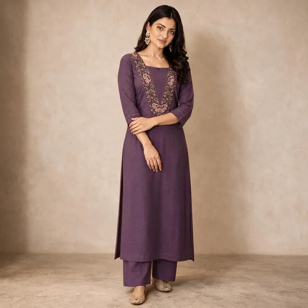 Purple_Striaght_Kurti_With_Embroidery_Work