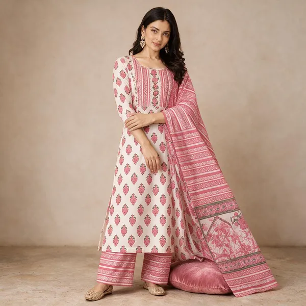 Offwhite_With_Pink_Floral_Print__Dupatta_Set