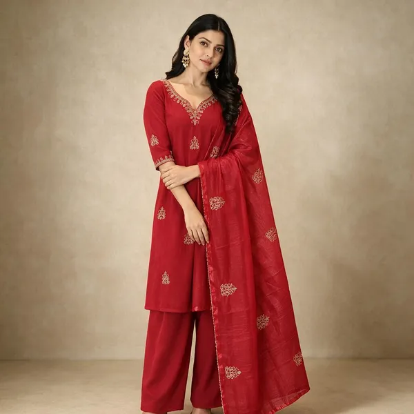 Red_With_Embroidery_And_Sequins_Work_Dupatta_Set