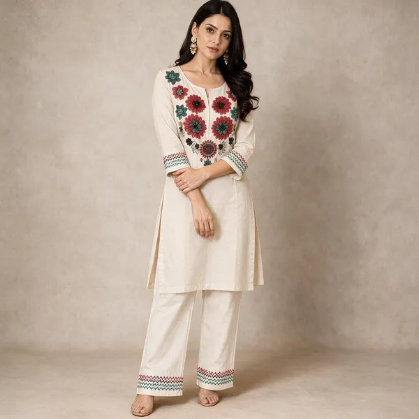 Cream_Co-ord_Set_With_Floral_Embroidery_Works