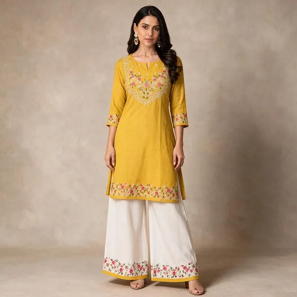 Yellow_Co-ord_Set_With_Floral_Embroidery_Work