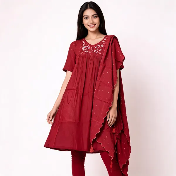 Maroon_Mal_Chanderi_Straight_Embroidered_Kurta_Set_For_Women