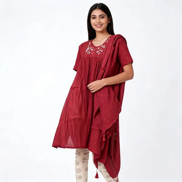 Maroon_Mal_Chanderi_Straight_Embroidered_Kurta_Set_For_Women
