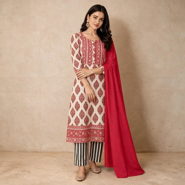 Cream_And_Pink_In_Floral_Design_Dupatta_Set