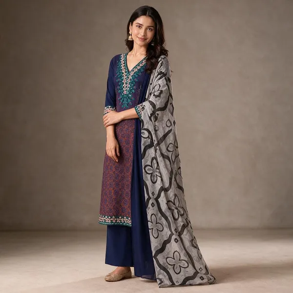 Voilet_In_Embrodiery_Works_With_Dual_Color_Dupatta_Set